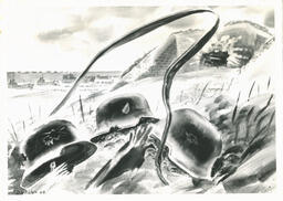The broken west wall - Normandy. Sector assualted by a Canadian infantry brigade. 28 June, 1944. Watercolour, Orville Fisher, Lieut.