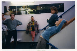 People gather in stairwell, circa 1990s.