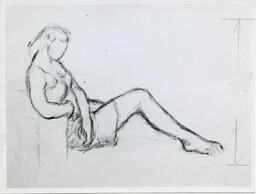 Sketch of seated female figure, circa 1947.
