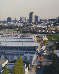 View from Granville St. Bridge of the North Building, Granville Island campus, circa 1980s.
