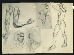 Nude figure drawing, full body and details, date unknown.