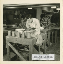 Heinz Laffin in ceramics studio, circa late 1950's - early 1960's.