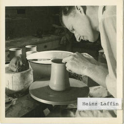 Heinz Laffin in ceramics studio, circa late 1950's - early 1960's.