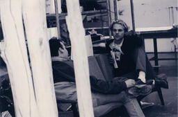 Men talk in studio, circa 1992-1994.