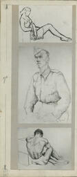Three mounted reproductions of sketches, original photos ECUPF-08-038, ECUPF-08-041, and ECUPF-08-046.