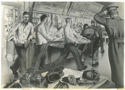 The sergeants' mess. Petawawa camp, winter 1940-1941. From an oil painting by E.J. Hughes.