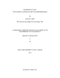 The Writing of Light: Photography's Apparatus and the Unrepresentable