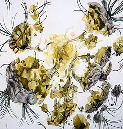 Yellow Exploding Geode with Slime and Pine Needles (detail)