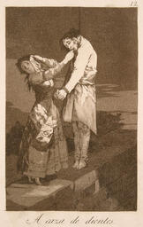 From the series Los Caprichos; No. 12 "A caza de dientes" - 'One hunting for teeth': 