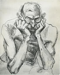 Drawing of figure with head in hands, date unknown.