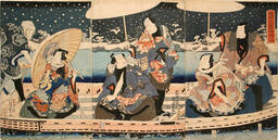 Snow scene with figures in a boat: 