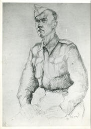 Drawing of seated male figure by B. Boyd, circa 1947.