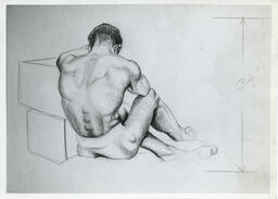 Sketch of seated male figure, circa 1947.