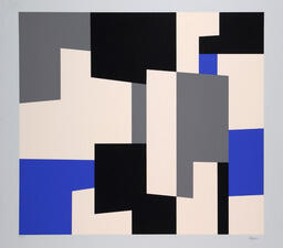 Abstract composition in blue, black and grey