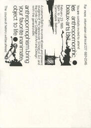Back of invitation to Beaux Arts Ball, les anthropomorphic, 1985.