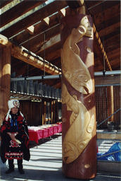 Totem pole, [Granville Island Ocean Artworks opening?] circa 1990s.