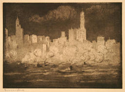 "No. 339, New York, Wolkenkratzer von Brooklyn aus II (nachts)" - 'No. 339, New York, Skyscrapers from Brooklyn II (at night)': 