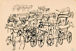 Group of horse-drawn carts: 