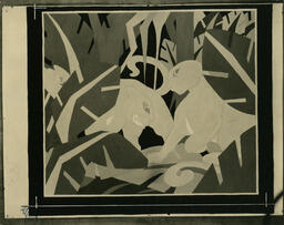 Animals in painted jungle scene, date unknown.