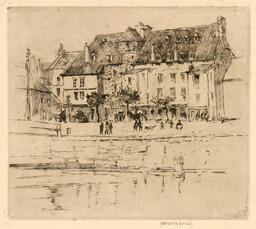 Continental town scene with quay: 