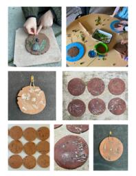 Kindergarten class project: Clay plaques with nature pressings