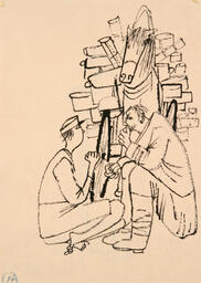 Two men seated at cart: 
